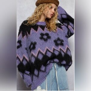 POL Purple and Black Floral Sweater